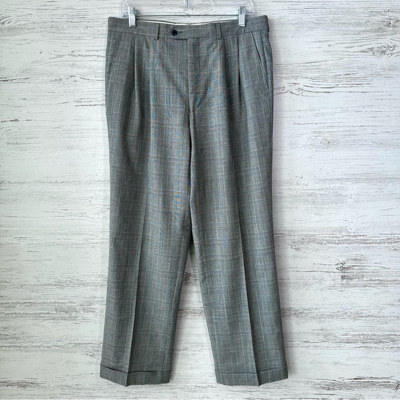 VINTAGE Polo University Ralph Lauren High Rise 100% Wool Cuffed Plaid Trousers - Picture 1 of 10